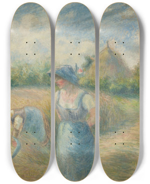 Triptych art skateboard deck of Camille Pissarro La Rcolte by Camille Pissarro (1830-1903)