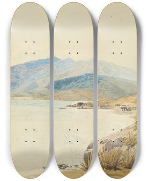 Triptych art skateboard deck of James Crowe Richmond Mount Aspiring Lake Wanaka by James Crowe Richmond (1822-1898)