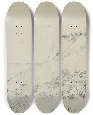 Triptych art skateboard deck of P C Skovgaard The Cliff Of Mn by P C Skovgaard (1817-1875)