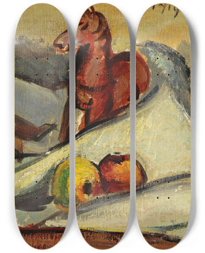Triptych art skateboard deck of Anton Faistauer Stillleben Mit Pfeln Putto Und Pferdchen by Anton Faistauer (1887-1930)