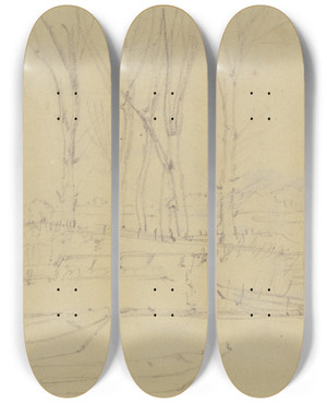 Triptych art skateboard deck of August Lucas Hof In Einer Landschaft by August Lucas (1803-1863)
