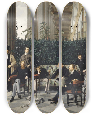 Triptych art skateboard deck of James Tissot The Circle Of The Rue Royale by James Tissot (1836-1902)