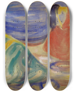 Triptych art skateboard deck of Edvard Munch Melancholy Weeping Woman On The Beach by Edvard Munch (1863-1944) Triptych art skateboard deck of Edvard Munch Melancholy Weeping Woman On The Beach by Edvard Munch (1863-1944)
