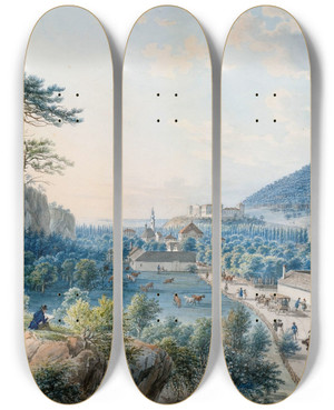 Triptych art skateboard deck of Tobias Raulino Blick Auf Schloss Weilburg by Tobias Raulino (1787-1838) Triptych art skateboard deck of Tobias Raulino Blick Auf Schloss Weilburg by Tobias Raulino (1787-1838)