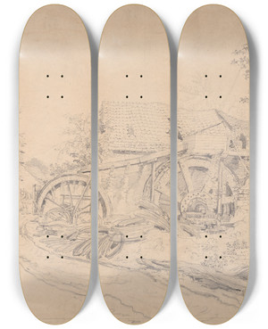 Triptych art skateboard deck of James Ward Mr Thompsons Wire Mill Tintern by James Ward (1769-1859)