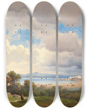 Triptych art skateboard deck of Josef Mayburger Ansicht Des Ammersees by Josef Mayburger (1814-1908)