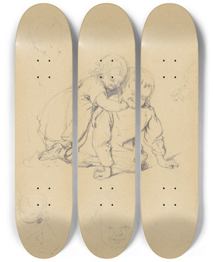 Triptych art skateboard deck of James Goodwyn Clonney Studies Of Children At Play by James Goodwyn Clonney (1812-1867)