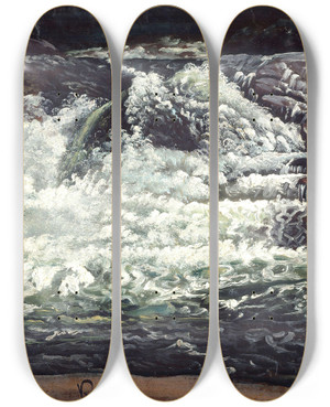 Triptych art skateboard deck of Knud Baade A Waterfall by Knud Baade (1808-1879)