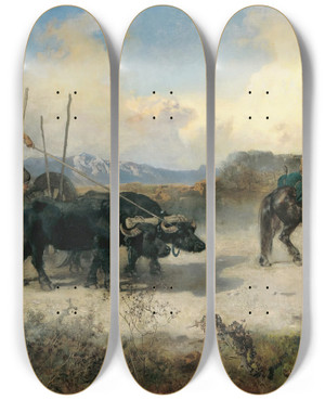 Triptych art skateboard deck of Anton Romako The Watering Place by Anton Romako (1832-1889)