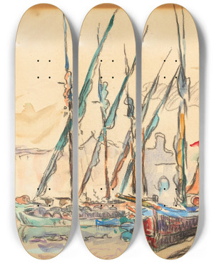 Triptych art skateboard deck of Paul Signac St Tropez by Paul Signac (1863-1935)