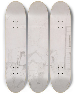 Triptych art skateboard deck of Horace Pippin After Supper by Horace Pippin (1888-1946)