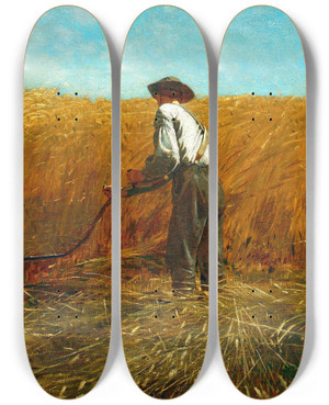 Triptych art skateboard deck of Winslow Homer The Veteran In A New Field by Winslow Homer (1836-1910)