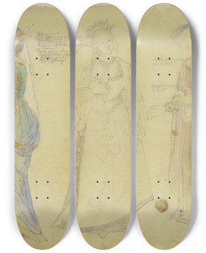 Triptych art skateboard deck of Philipp Winterwerb Medieval Figures_3 by Philipp Winterwerb (1837-1873)