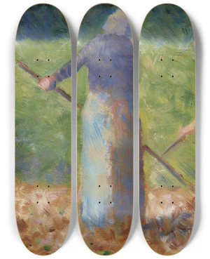 Triptych art skateboard deck of Georges Seurat Haymakers At Montfermeil by Georges Seurat (1859-1891)