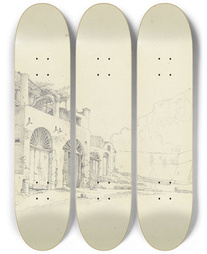 Triptych art skateboard deck of Carl Morgenstern Straenzug In Marina Grande Auf Capri by Carl Morgenstern (1811-1893)