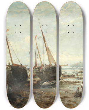 Triptych art skateboard deck of William Edward Webb Low Tide Penzance by William Edward Webb