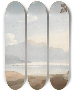 Triptych art skateboard deck of John Varley A Welsh Landscape A Layin by John Varley (1778-1842)