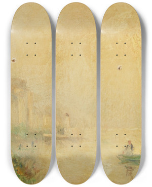 Triptych art skateboard deck of Albert Lebourg Bords De La Seine La Bouille by Albert Lebourg (1849-1928)
