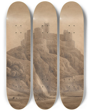 Triptych art skateboard deck of Isaac Weld Harlech Castle_3 by Isaac Weld (1774-1856)