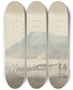 Triptych art skateboard deck of John Baverstock Knight Quay At Dartmouth by John Baverstock Knight (1785-1859)