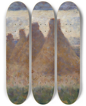 Triptych art skateboard deck of Georges Seurat Haystacks by Georges Seurat (1859-1891)