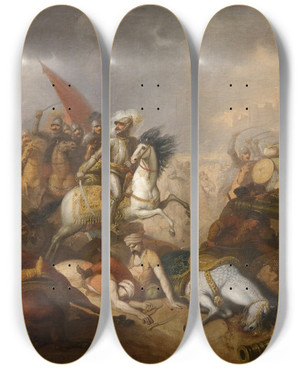 Triptych art skateboard deck of Franciszek Smuglewicz The Battle Of Khotyn by Franciszek Smuglewicz (1745-1807)