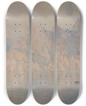Triptych art skateboard deck of Henrybrokman Torbole Lac De Garde Italie by HenryBrokman (1868-1933)