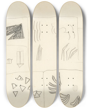 Triptych art skateboard deck of Viking Eggeling Original Drawings 16 by Viking Eggeling (1880-1925)