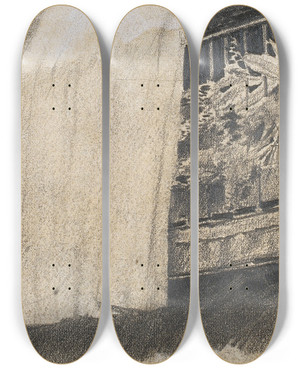 Triptych art skateboard deck of Santiago Rusiol Balcony With Flowers And Curtain by Santiago Rusinol (1861-1931)