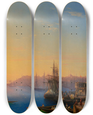 Triptych art skateboard deck of Ivan Konstantinovich Aivazovsky View Of Constantinople And The Bosphorus by Ivan Konstantinovich Aivazovsky (1817-1900)