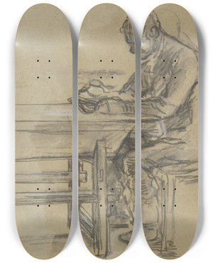 Triptych art skateboard deck of Anton Burger Lesender Mann An Einem Tisch by Anton Burger (1824-1905)