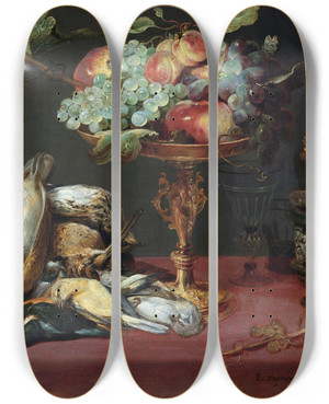 Triptych art skateboard deck of Frans Snyders Still Life With Small Game And Fruits by Frans Snyders (1579-1657)