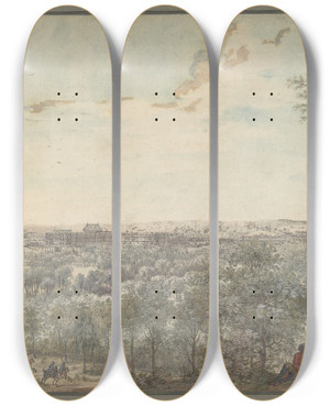 Triptych art skateboard deck of Louis Nicolas De Lespinasse Versailles Seen From The Southwest by Louis Nicolas De Lespinasse (1734-1808)