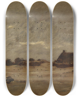 Triptych art skateboard deck of Rudolf Ribarz Abendstimmung In Westerland by Rudolf Ribarz (1848-1904)