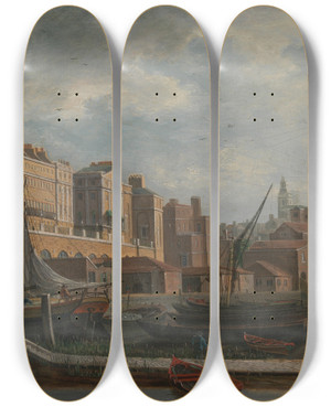 Triptych art skateboard deck of Daniel Turner York Watergate And The Adelphi by Daniel Turner (1782-1801)