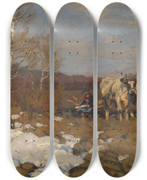 Triptych art skateboard deck of Otto Strtzel Die Vesperpause by Otto Strutzel (1855-1930)