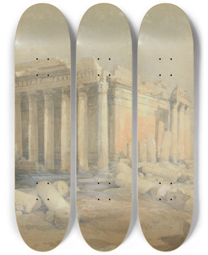 Triptych art skateboard deck of David Roberts The Temple Of Baalbec by David Roberts (1796-1864)