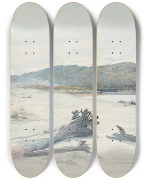 Triptych art skateboard deck of James Crowe Richmond Grey River On The Beach by James Crowe Richmond (1822-1898)