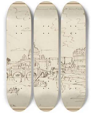 Triptych art skateboard deck of William Marlow The Tiber With Saint Peters And The Castel S Angelo Recto by William Marlow (1740-1813)