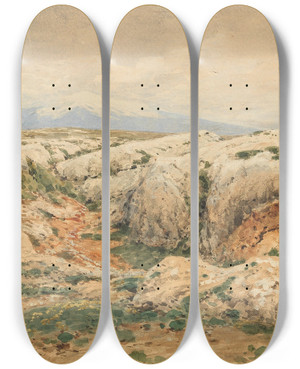 Triptych art skateboard deck of Ascan Lutteroth Syracus by Ascan Lutteroth (1842-1923)