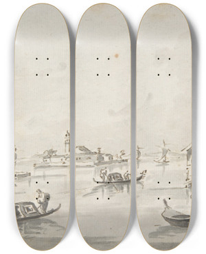 Triptych art skateboard deck of Giacomo Guardi The Punta Di San Giobbe With The Island Of San Secondo In The Distance_2 by Giacomo Guardi (1764-1835)
