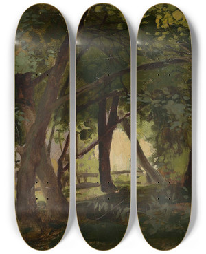 Triptych art skateboard deck of Tadeusz Popiel Landscape Study by Tadeusz Popiel (1863-1913)