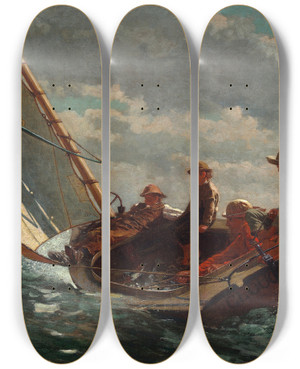 Triptych art skateboard deck of Winslow Homer Breezing Up A Fair Wind by Winslow Homer (1836-1910)