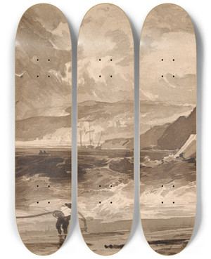 Triptych art skateboard deck of Thomas Sully Lyme Regis Dorsetshire A Squall by Thomas Sully (1783-1872)