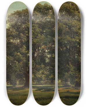 Triptych art skateboard deck of Alois Kirnig Zmeck Park V Zahrdkchs by Alois Kirnig (1840-1911)