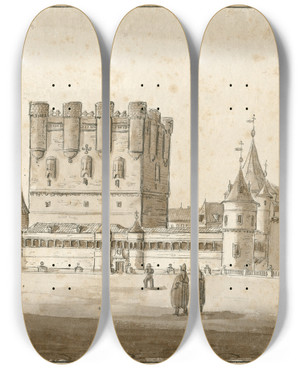 Triptych art skateboard deck of Otto Howen Het Alcazar Te Segovia_1 by Otto Howen (1774-1848)