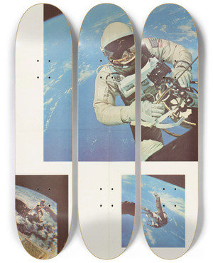 Triptych art skateboard deck of Us Information Agency Astronaut Walks In Space by U S Information Agency (1953-1999)