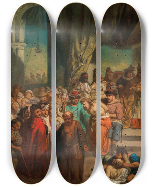 Triptych art skateboard deck of German School Christ Before The High Priest by German School