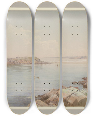 Triptych art skateboard deck of William Trost Richards Scene On Narragansett Bay by William Trost Richards (1833-1905)
