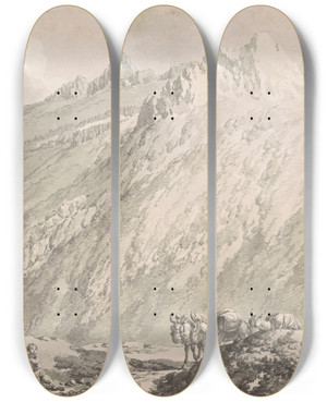 Triptych art skateboard deck of Jeanjacquesfranois Le Barbier The Grimsel Pass by Jean-Jacques-Franois Le Barbier (1738-1826)